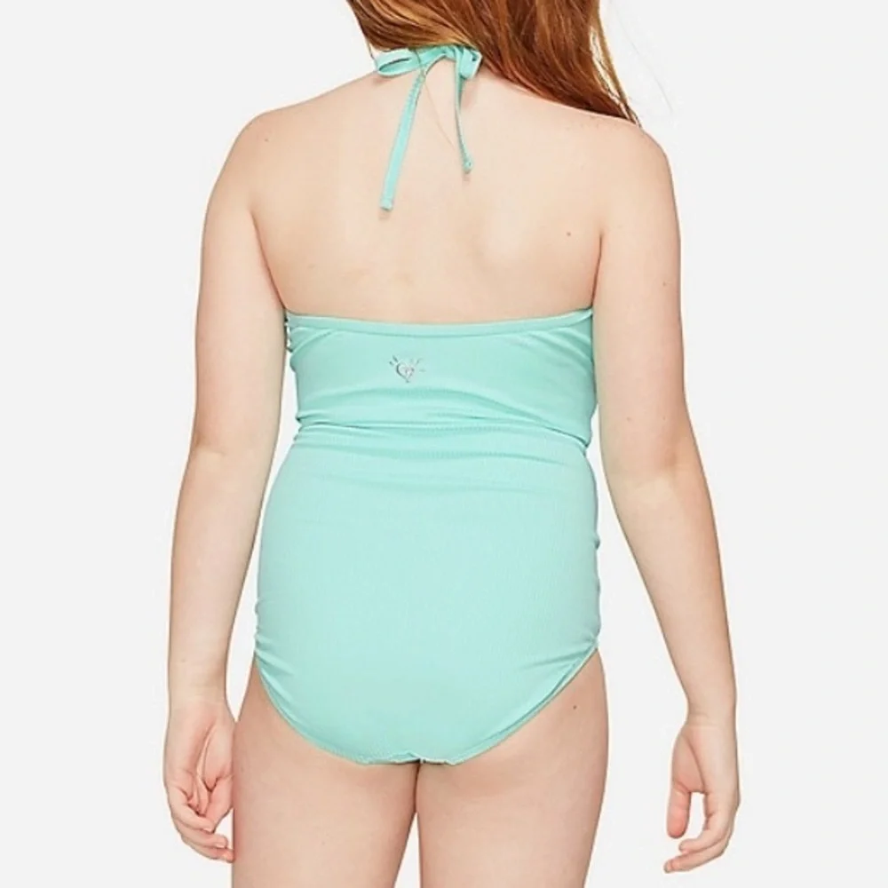 nwt justice girls ribbed cutout halter one piece Sz 6&8 green bathing swimsuit